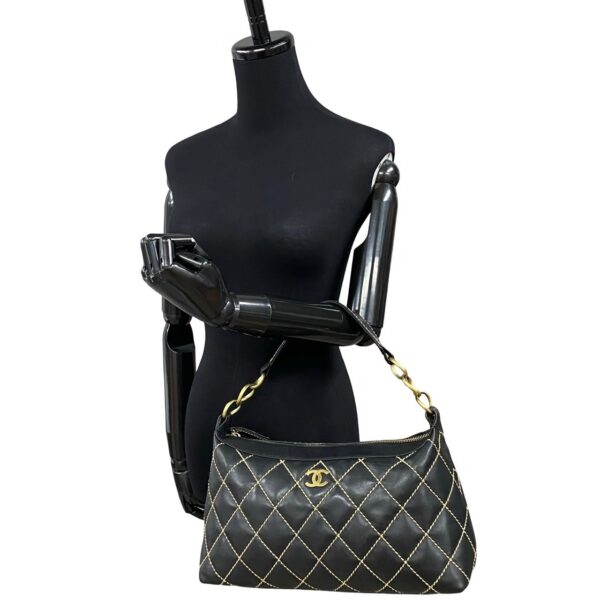 780c780 20727 3 Chanel Wild Stitch Coco Mark Lambskin Shoulder Bag Black