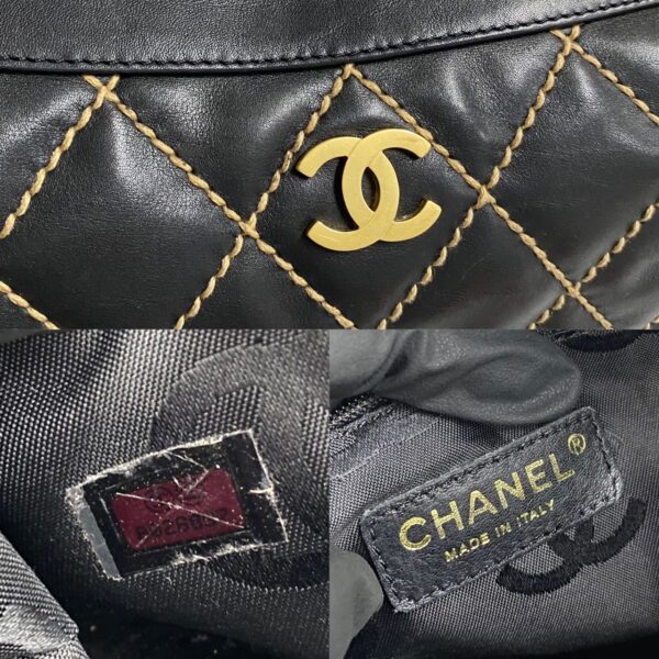 780c780 20727 4 Chanel Wild Stitch Coco Mark Lambskin Shoulder Bag Black