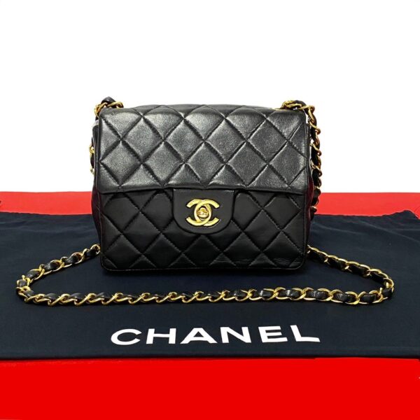 780c780 22379 1 Chanel Mini Matelasse 16cm Coco Mark Lambskin Chain Shoulder Bag Black