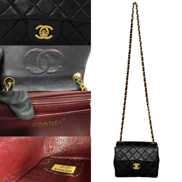 780c780 22379 4 Chanel Mini Matelasse 16cm Coco Mark Lambskin Chain Shoulder Bag Black