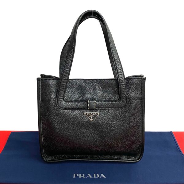 781c781 26007 1 PRADA Triangle Fittings Leather Mini Tote Bag Black