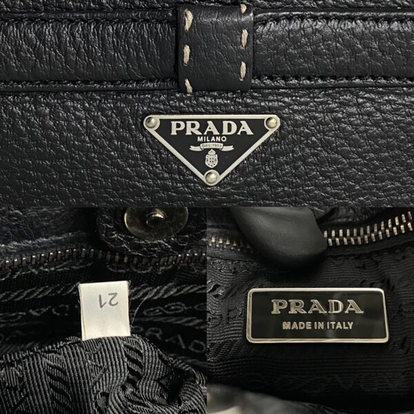 781c781 26007 4 PRADA Triangle Fittings Leather Mini Tote Bag Black