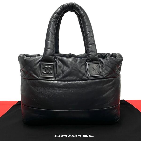 781c781 28259 1 Chanel Coco Cocoon Coco Mark Leather Tote Handbag Black