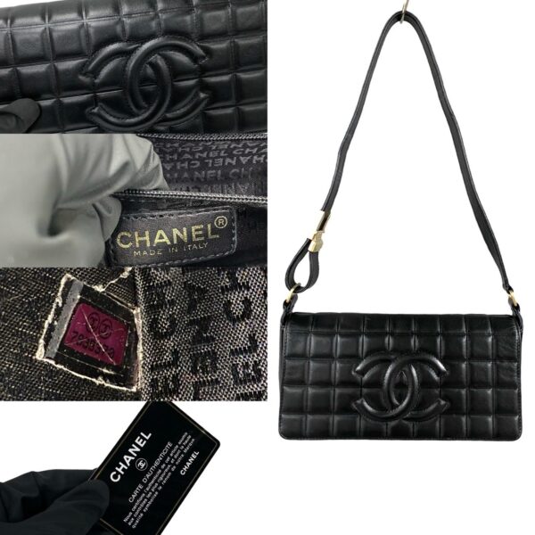 781c781 34574 4 Chanel Chocolate Bar Coco Mark Lambskin Shoulder Bag Black