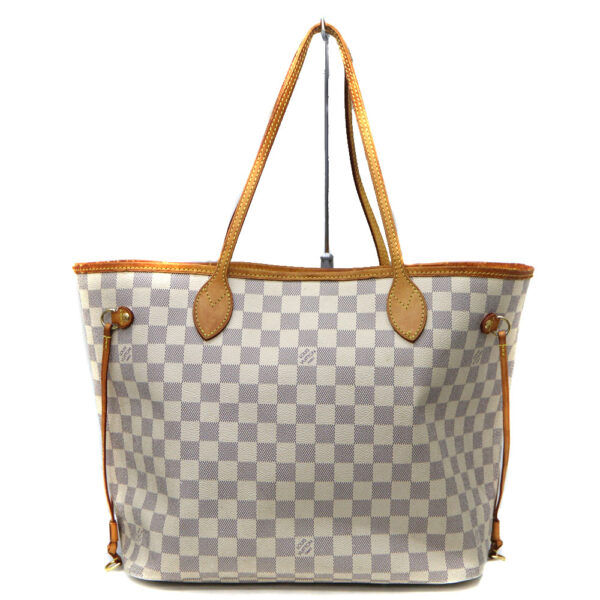 7832 2 Louis Vuitton Neverfull MM Tote Bag Damier Canvas Azur White