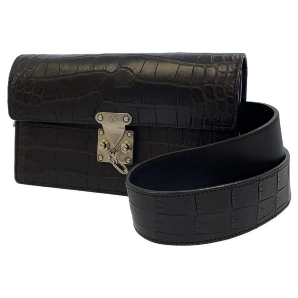 8736901 01 Louis Vuitton Alligator Belt Bag Crocodile Waist Pouch Black