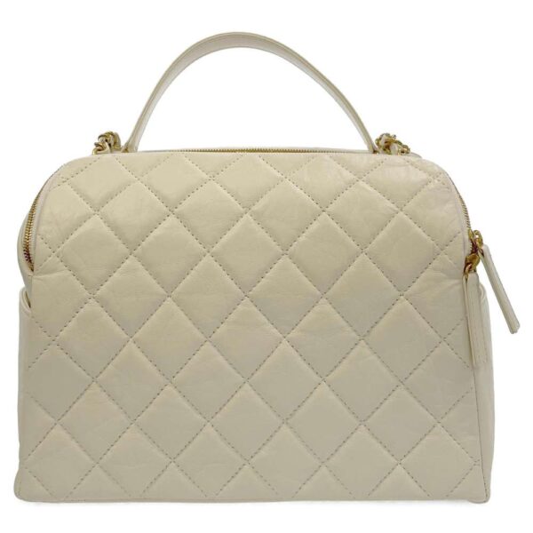 8906427 03 Chanel Large Bowling Matelasse Coco Mark Leather Bag White