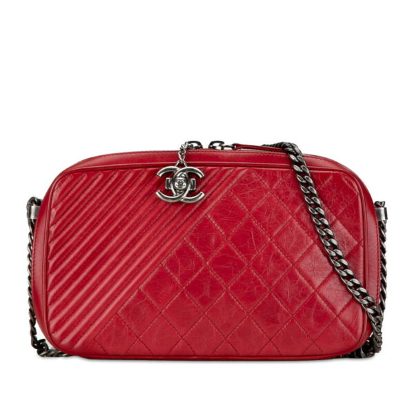 8o3gttjej1g9im2u 1 Chanel Boy Chanel Coco Mark Chain Crossbody Camera Bag Red