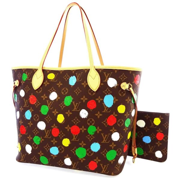 9039209 01 Louis Vuitton Neverfull MM Painted Dot Yayoi Kusama Tote Bag Brown