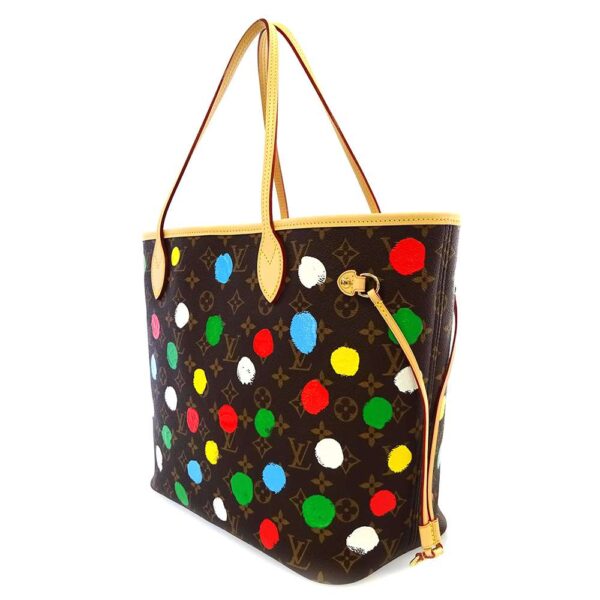 9039209 02 Louis Vuitton Neverfull MM Painted Dot Yayoi Kusama Tote Bag Brown