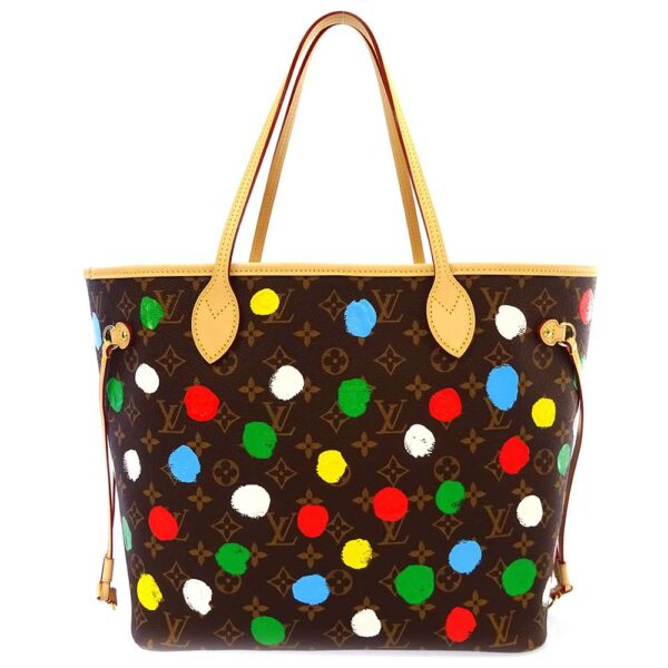 9039209 03 Louis Vuitton Neverfull MM Painted Dot Yayoi Kusama Tote Bag Brown