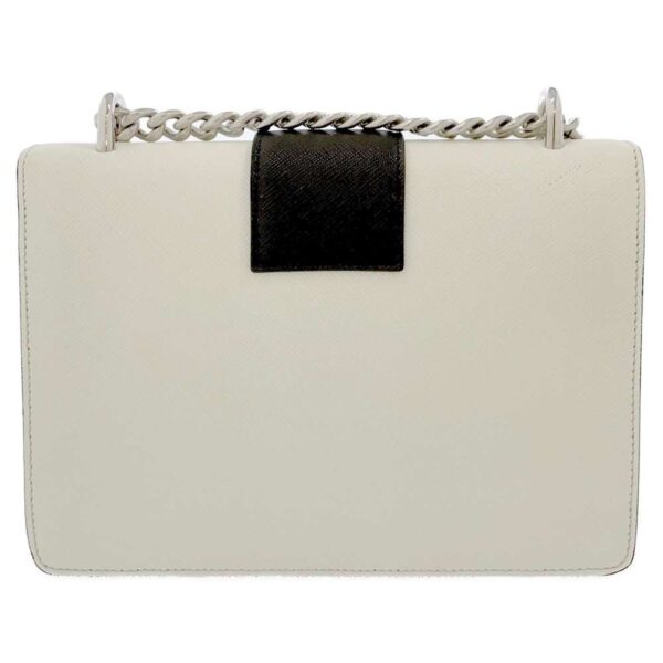 9074507 03 Prada Chain Shoulder Bag Saffiano Leather White Black