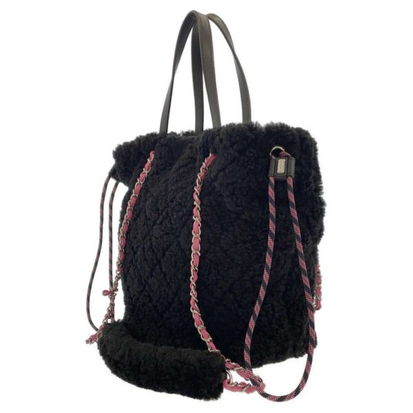 9252097 02 Chanel Coco Mark Coconage Tweed Mouton Drawstring Bag Black