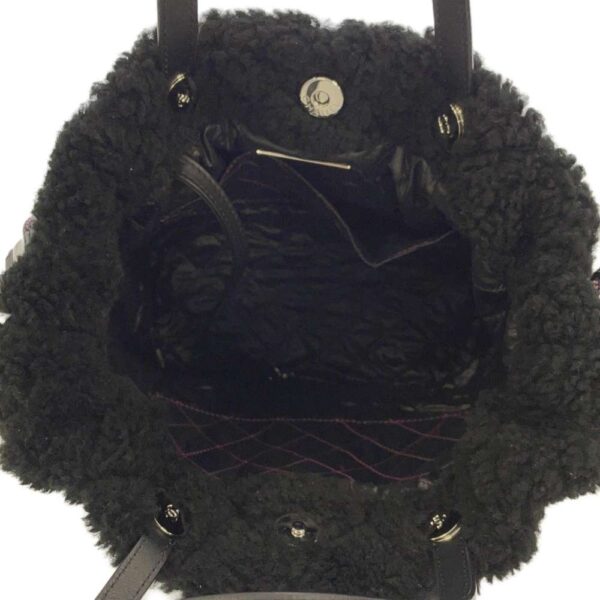 9252097 07 Chanel Coco Mark Coconage Tweed Mouton Drawstring Bag Black