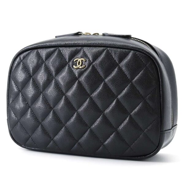 9298156 01 Chanel Matelasse Classic Coco Mark Caviar Pouch Black