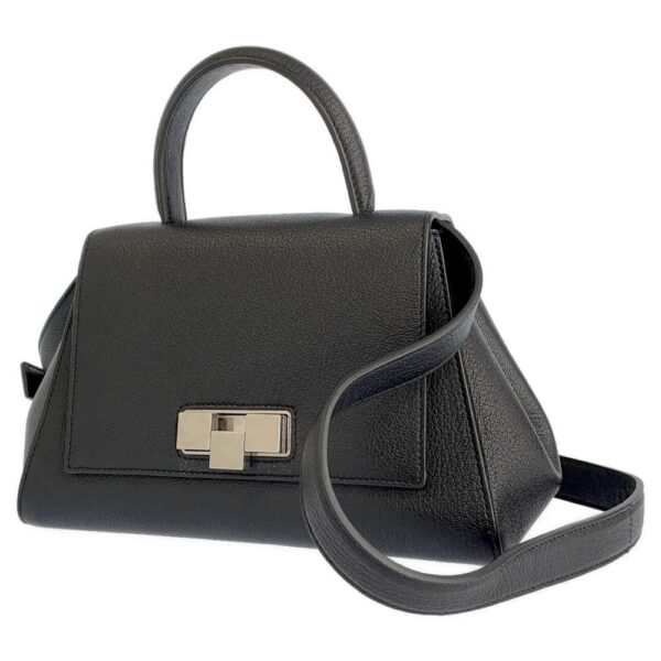 9313118 01 Bottega Veneta Top Handle Leather 2way Shoulder Bag Black