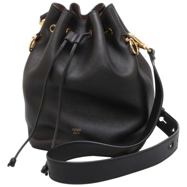 9327856 01 Fendi Montresor Drawstring Leather Shoulder Bag Black