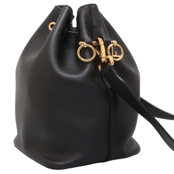 9327856 02 Fendi Montresor Drawstring Leather Shoulder Bag Black