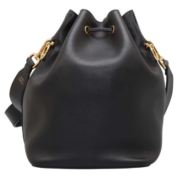 9327856 03 Fendi Montresor Drawstring Leather Shoulder Bag Black