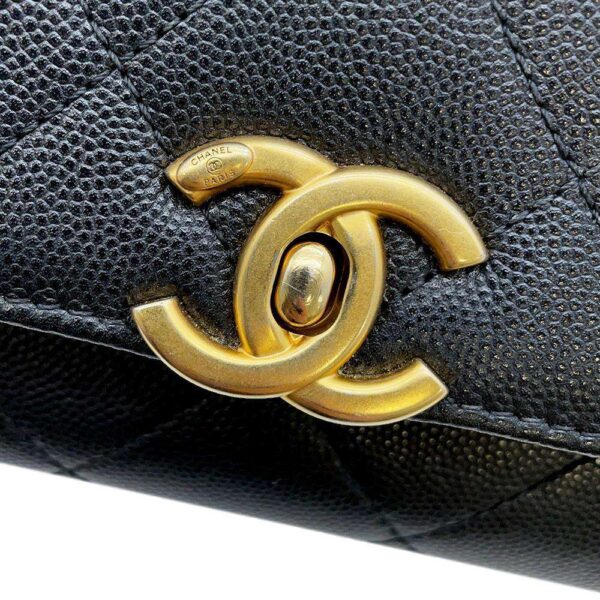 9347878 13 Chanel Matelasse Coco Mark Plate Caviar Bag Black