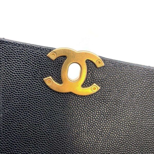 9347878 14 Chanel Matelasse Coco Mark Plate Caviar Bag Black