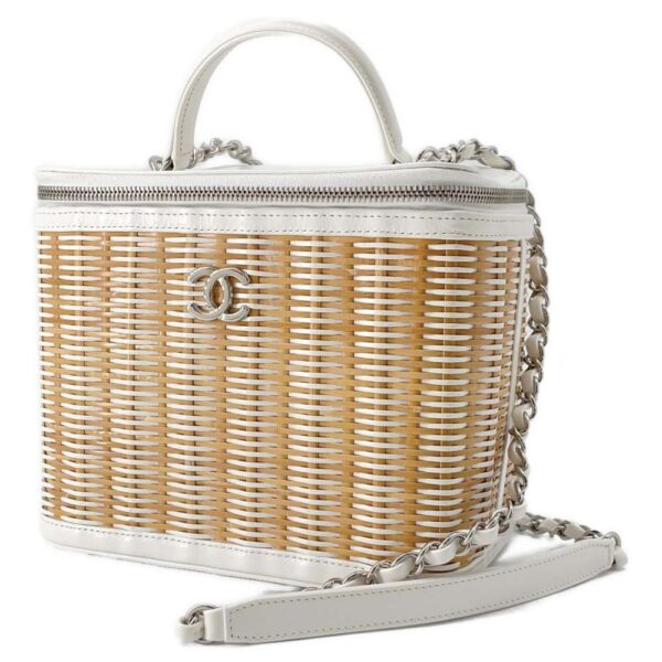 9380844 01 Chanel Coco Mark Vanity Basket Rattan 2way Bag White