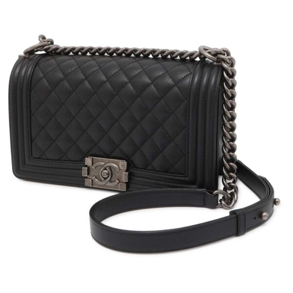 9403642 01 Chanel Boy Chanel Matelasse Caviar Coco Mark Bag Black