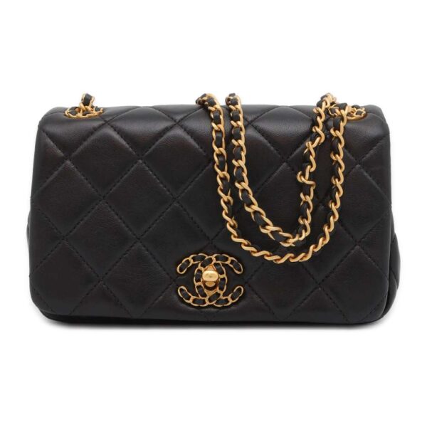 9420885 01 Chanel Mini Flap Matelasse Coco Mark Leather Shoulder Bag Black