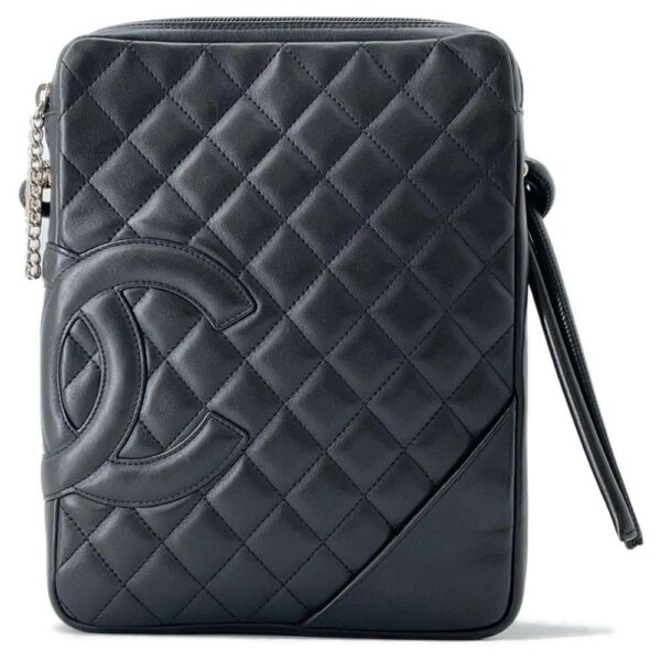 9431232 01 Chanel Cambon Line Coco Mark Calfskin Shoulder Bag Black