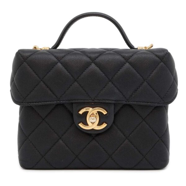 9438989 01 Chanel Small Vanity Matelasse Coco Mark Caviar Bag Black