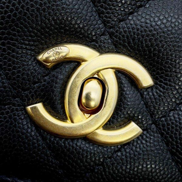 9447028 13 Chanel Top Handle Matelasse Coco Mark Caviar Shoulder Bag Black