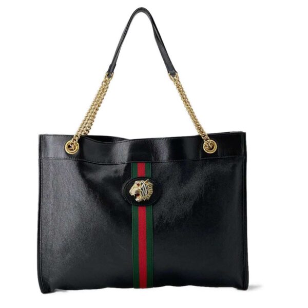 9447707 01 Gucci Raja Tiger Head Sherry Line Chain Tote Bag Black