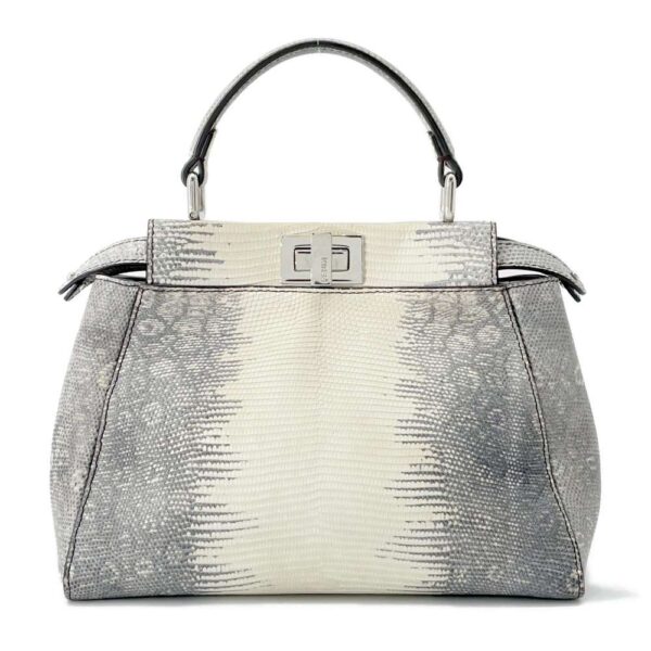 9463240 01 Fendi Mini Peekaboo Lizard 2WAY Bag White