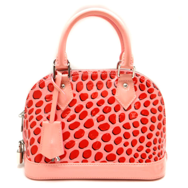 9474 1 Louis Vuitton Alma BB 2WAY Bag Monogram Vernis Jungle Dot Peach Red