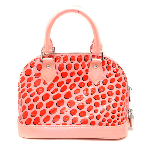 9474 2 Louis Vuitton Alma BB 2WAY Bag Monogram Vernis Jungle Dot Peach Red