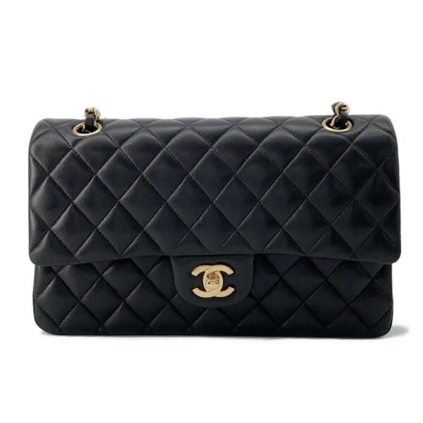 9488137 01 Chanel Matelasse 25 Coco Mark Lambskin Double Chain Shoulder Bag Black