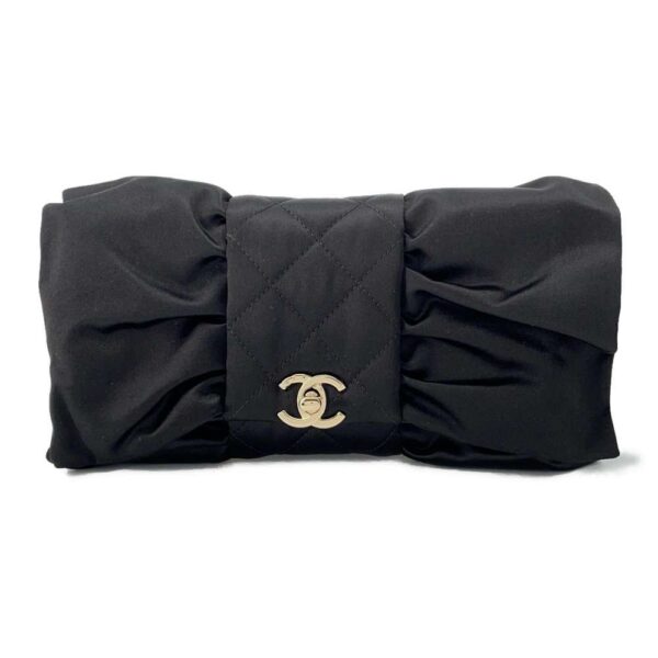 9492851 01 Chanel Medietar Coco Mark Satin Shoulder Bag Black