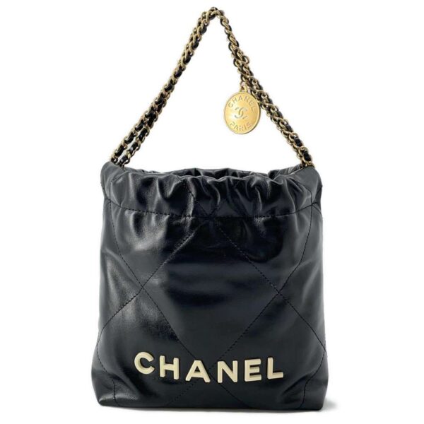 9499164 01 Chanel 22 Matelasse Shiny Calf 2way Shoulder Bag Black