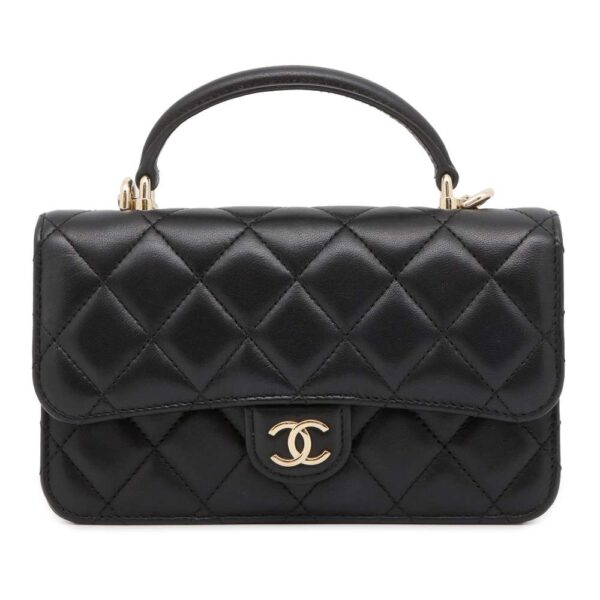 9531079 01 Chanel Flap Phone Case Matelasse Coco Mark Lambskin Shoulder Bag Black