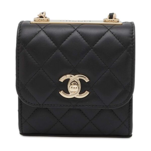 9535855 01 Chanel Matelasse Coco Mark Lambskin Quilted Pochette Bag Black