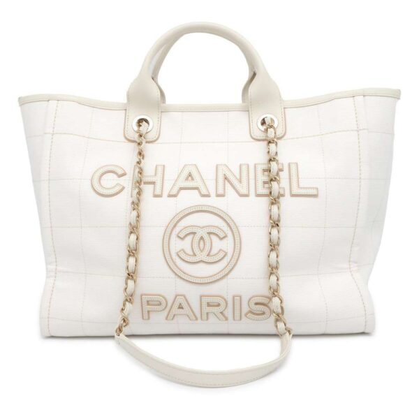 9535893 01 Chanel Deauville Line Coco Mark Large Canvas 2way Shoulder Bag White