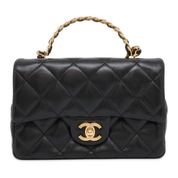 9536029 01 Chanel Matelasse Top Handle Lambskin Shoulder Bag Black