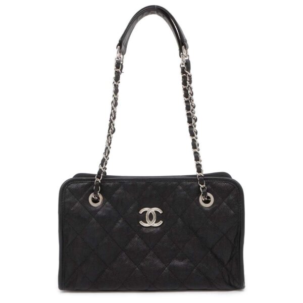 9544741 01 Chanel Matelasse Caviar Coco Mark Shoulder Bag Black