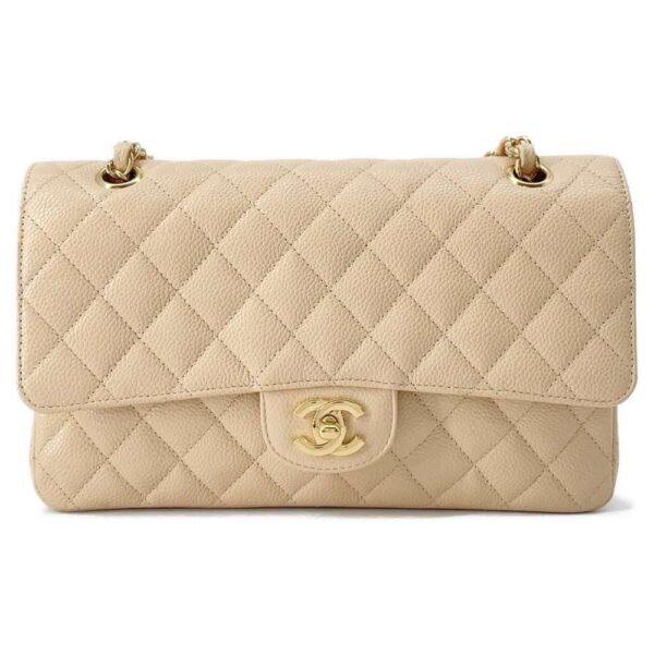 9550711 01 Chanel Matelasse 25 Coco Mark Double Chain Caviar Bag Biege