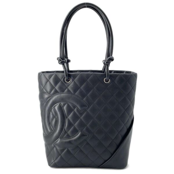 9573895 01 Chanel Cambon Line Cocomark Calfskin Tote Bag Black