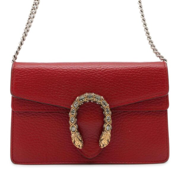 9604162 01 Gucci Dionysus Leather Mini Chain Shoulder Bag Red