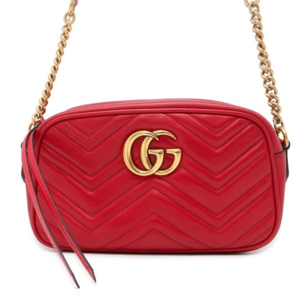 9604186 01 Gucci GG Marmont Quilted Chain Shoulder Bag Red