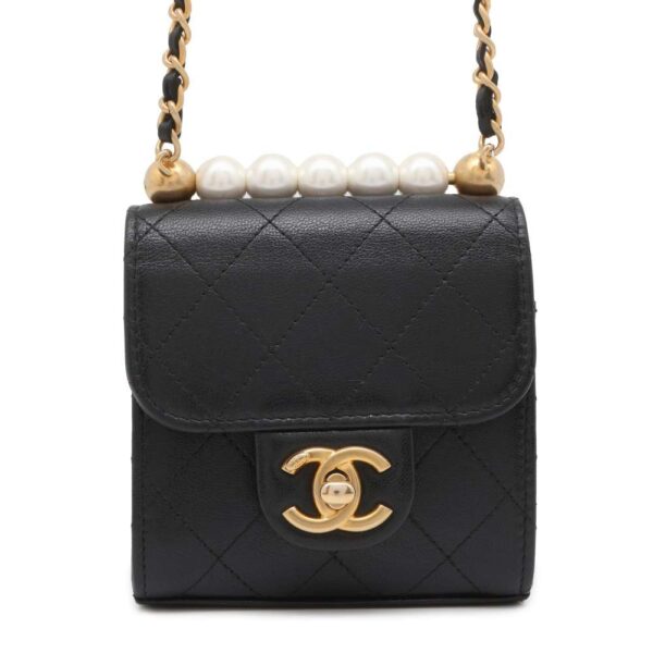 9604278 01 Chanel Pearl Cocomark Flap Lambskin Shoulder Bag Black