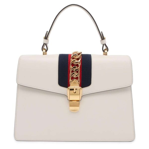 9605053 01 Gucci Sylvie Calf Leather 2way Shoulder Bag Ivory White