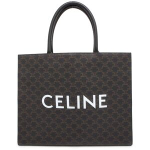 9605107 01 Celine Vertical Cover Tote Bag Coated CanvasLeather Brown